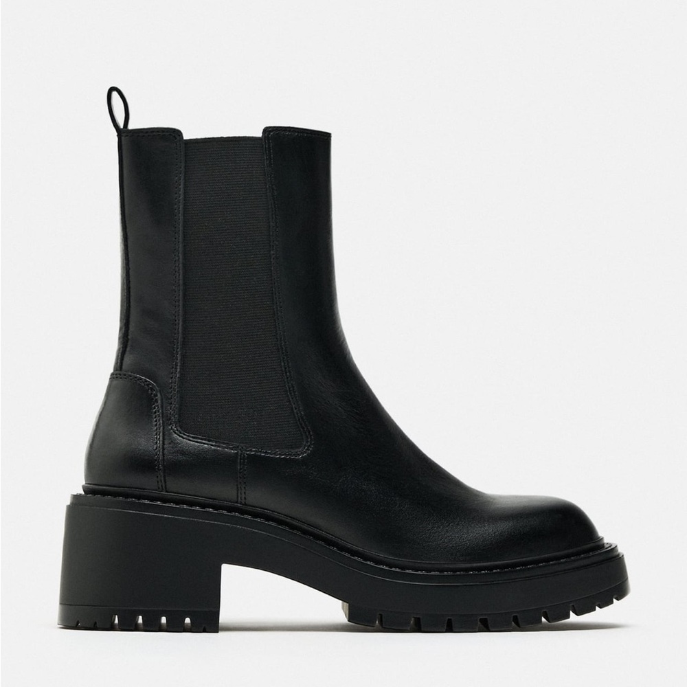 Zara leather lug sole boots